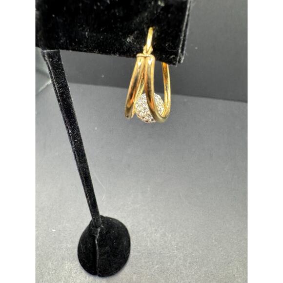 Jordan Mom 925 Sterling Gold tone Round Double Hoop Disco Ball Pierced Earrings - Picture 3 of 8